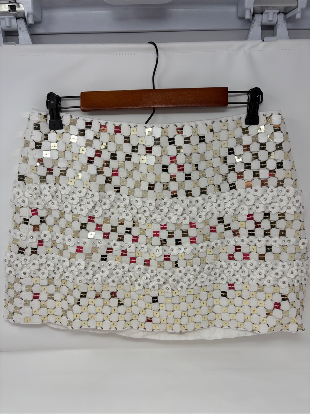 J. Crew Collection White Silver Sequined Embellished Mini Skirt Size 8